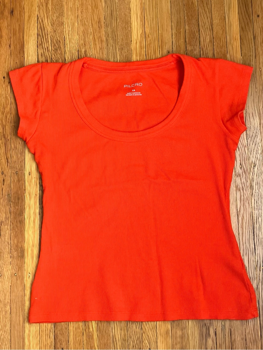Pilcro Orange Ribbed Scoop Neck Short Sleeve Tee